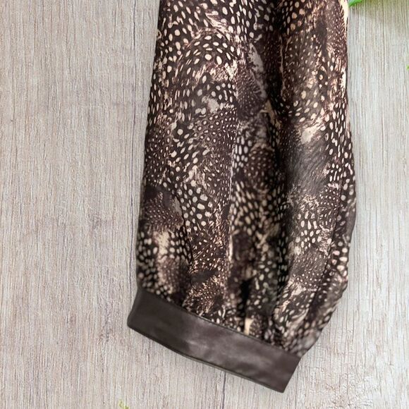 Ann Taylor | Peasant Brown Feather Boho Dress Size 10 with Leather Trim - Picture 5 of 9